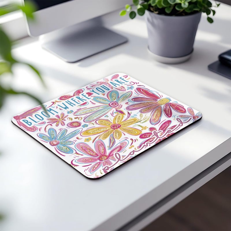 وسادات ماوس KDHTY Flower، لوازم مكتبية وردية للنساء المكتب، بلوم أينما كنت، لوحة ماوس نباتية لأجهزة الكمبيوتر المحمول للألعاب، أشياء للفتيات البنات، 9.5 × 7.9 بوصة - Image 3
